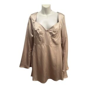 Pretty Little Thing Champagne Satin Cup detailed skater dress size 10